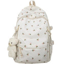 Nylon Backpack with Floral Cherry Print and Bear Charm – Everyday Backpack