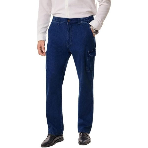 Men’s Elastic Waist Cargo Jeans for Seniors